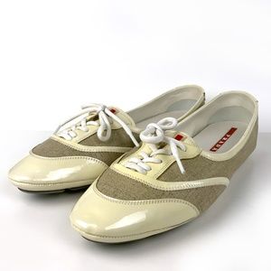 PRADA Patent Yellow Vintage Style Flats, Size 10